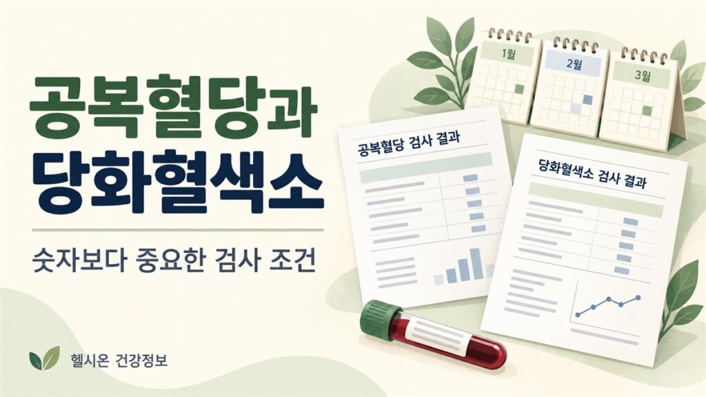공복혈당과 당화혈색소 검사 결과를 비교하는 건강정보 안내 이미지