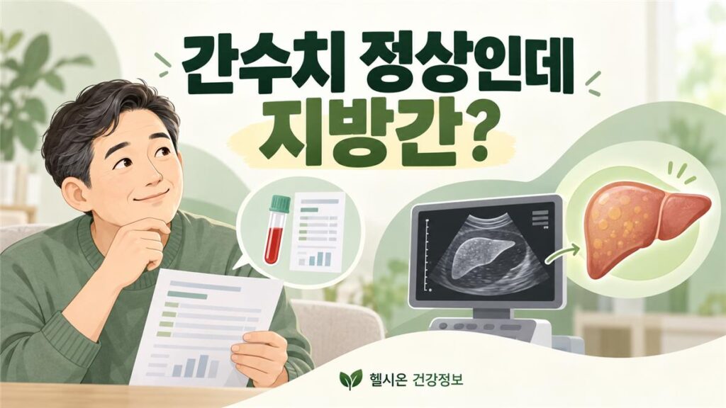 정상 간수치와 지방간 소견을 함께 확인하는 검사 결과 안내 그림